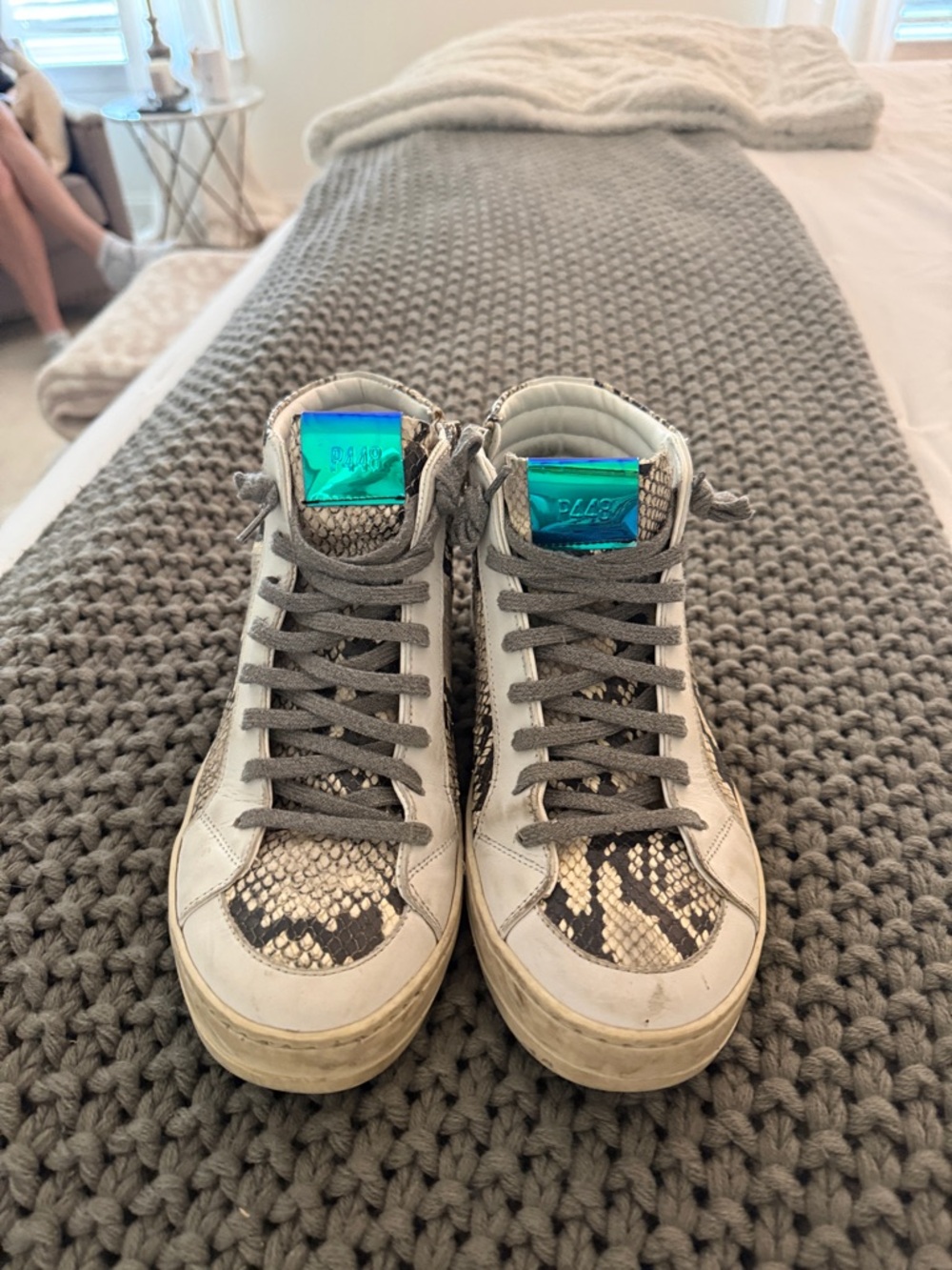 P448  Print High Top Sneakers with Iridescent Tongue
